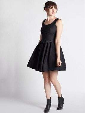 Nooworks Black Sweet Pleats Dress Mini A-Line Minimal Cotton Lycra Stretch